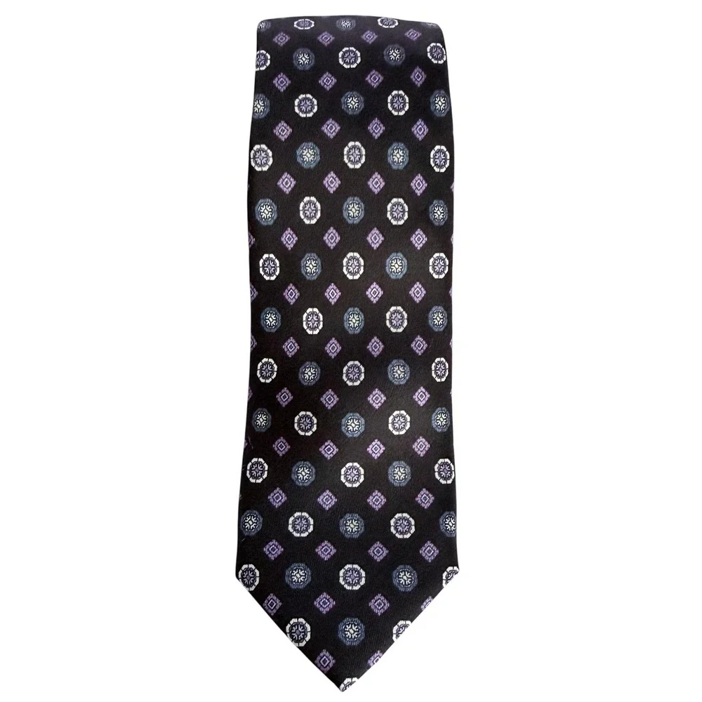 Hugo Boss Mens Black Silk Tie Purple Diamond Print Narrow NWT